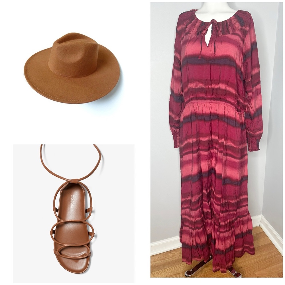TERRA &SKY BURGUNDY MAXI DRESS- PRELOVED-1X